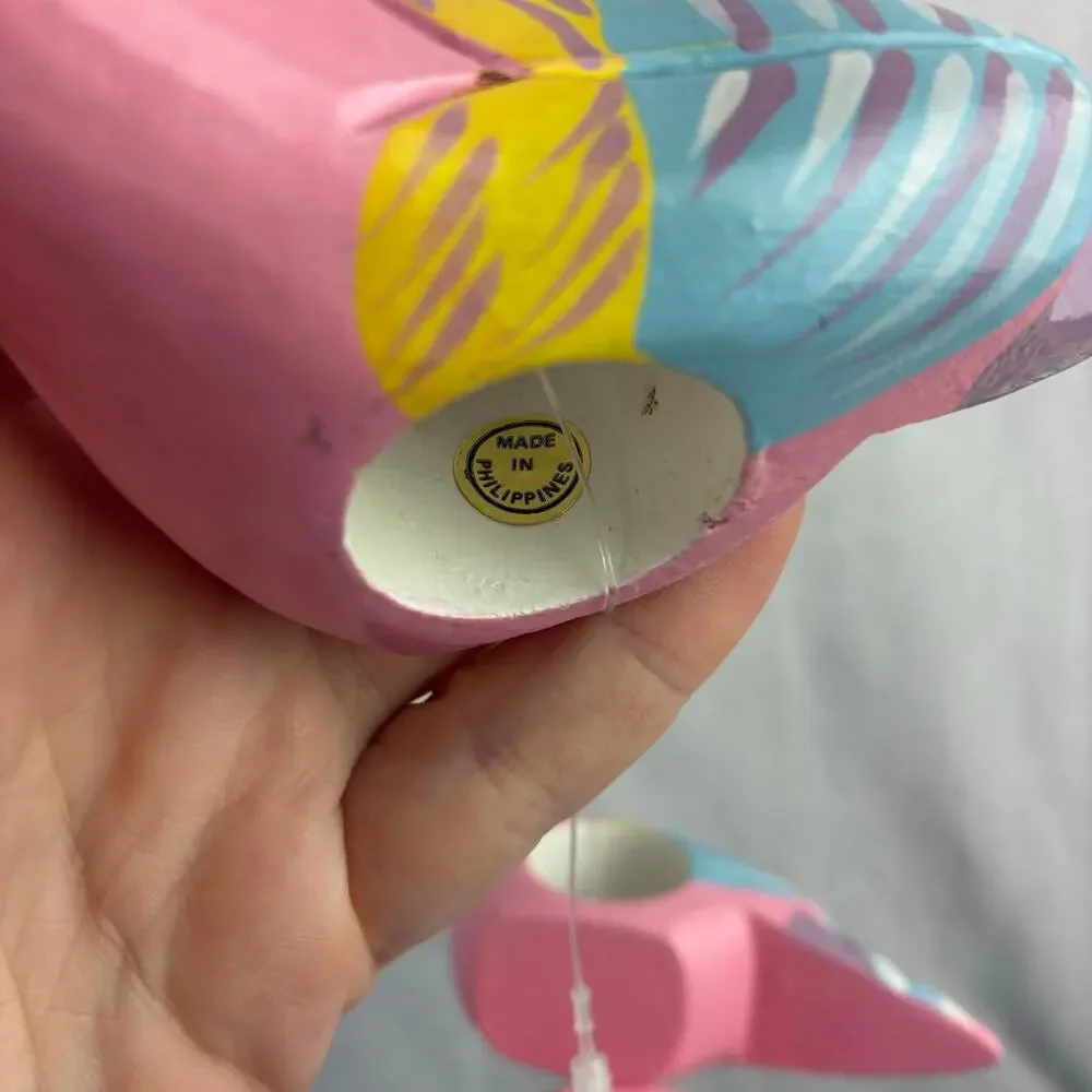 Wood Hand Painted Tropical Parrots Napkin Holders- Set/4 NWOT Pink Blue Yellow